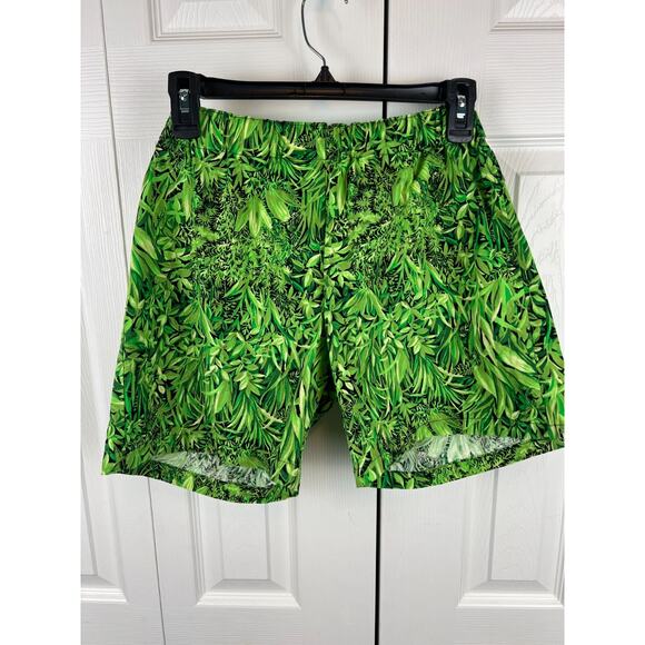 Handmade Green Tropical Pull On Elastic Cotton Shorts Size 6 Small Women's - Picture 2 of 5